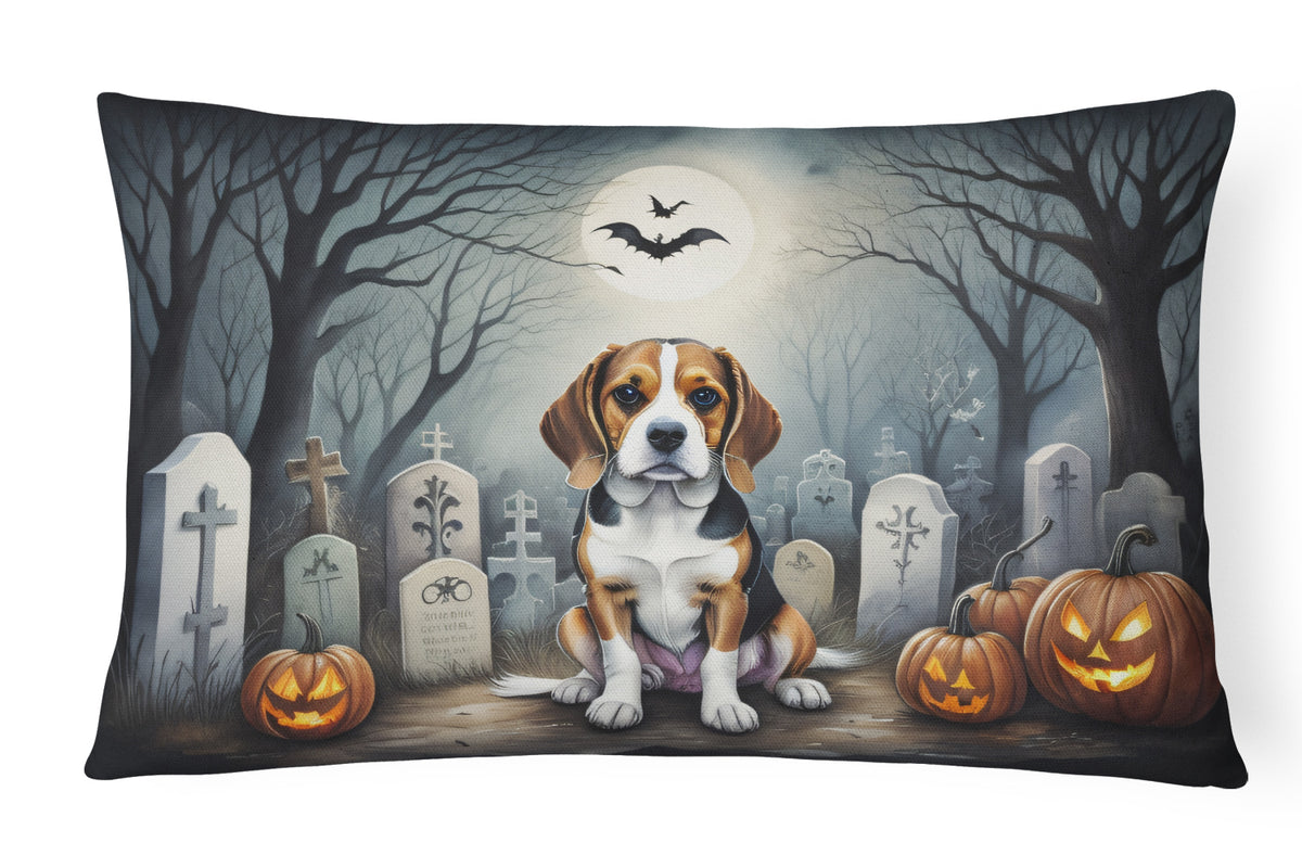 Caroline's Treasures DAC2011PW1216 Beagle Spooky Halloween Fabric Decorative Pillow Machine Washable, Indoor Outdoor Decorative Pillow for Couch, Bed or Patio, 12HX16W