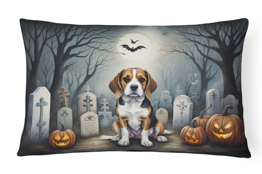 Caroline's Treasures DAC2011PW1216 Beagle Spooky Halloween Fabric Decorative Pillow Machine Washable, Indoor Outdoor Decorative Pillow for Couch, Bed or Patio, 12HX16W