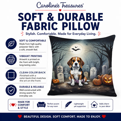 Caroline's Treasures DAC2011PW1414 Beagle Spooky Halloween Fabric Decorative Pillow Machine Washable, Indoor Outdoor Decorative Pillow for Couch, Bed or Patio, 14Hx14W