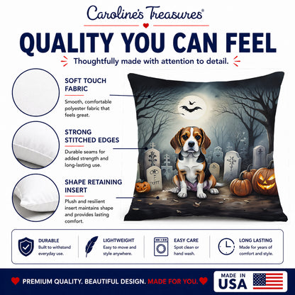 Caroline's Treasures DAC2011PW1414 Beagle Spooky Halloween Fabric Decorative Pillow Machine Washable, Indoor Outdoor Decorative Pillow for Couch, Bed or Patio, 14Hx14W