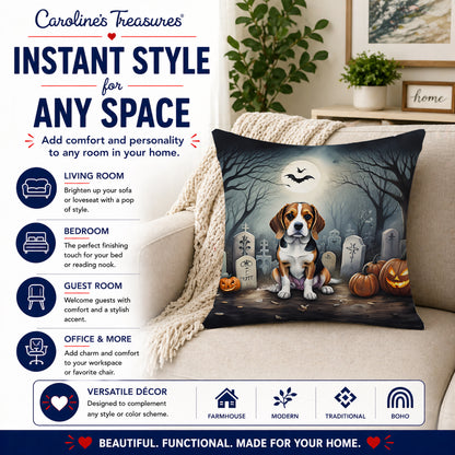 Caroline's Treasures DAC2011PW1414 Beagle Spooky Halloween Fabric Decorative Pillow Machine Washable, Indoor Outdoor Decorative Pillow for Couch, Bed or Patio, 14Hx14W