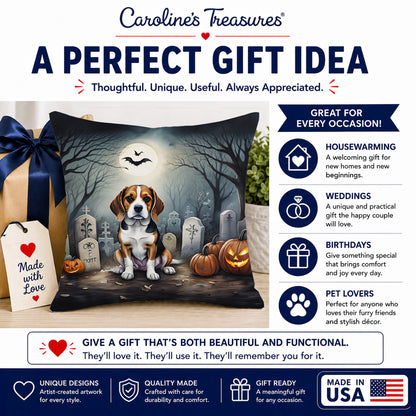 Caroline's Treasures DAC2011PW1414 Beagle Spooky Halloween Fabric Decorative Pillow Machine Washable, Indoor Outdoor Decorative Pillow for Couch, Bed or Patio, 14Hx14W