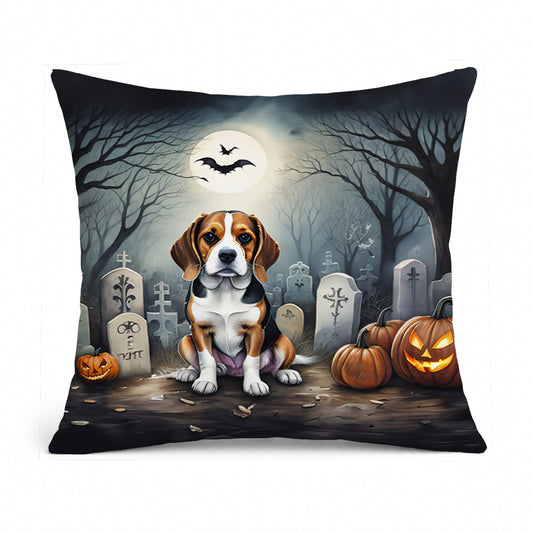 Caroline's Treasures DAC2011PW1818 Beagle Spooky Halloween Fabric Decorative Pillow Machine Washable, Indoor Outdoor Decorative Pillow for Couch, Bed or Patio, 18Hx18W