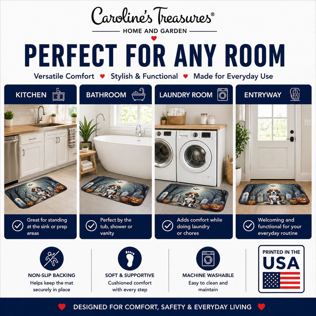 Caroline's Treasures Beagle Dogs Memory Foam Mat 19x27