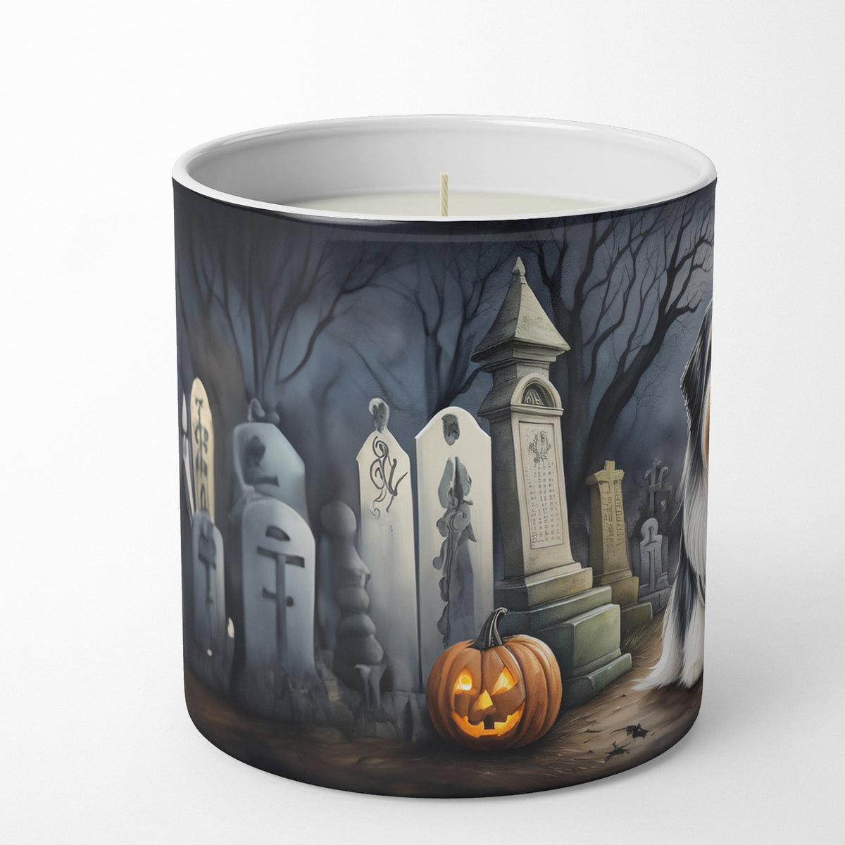 Caroline's Treasures DAC2012CDL Bearded Collie Spooky Halloween Decorative Soy Candle Nature Soy Wax Essential Oil Home Decor Ideal for Bedroom Kitchen Bath Office Gift, 10 oz