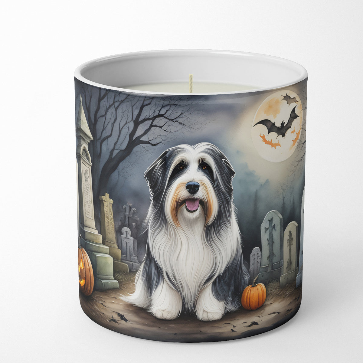 Caroline's Treasures DAC2012CDL Bearded Collie Spooky Halloween Decorative Soy Candle Nature Soy Wax Essential Oil Home Decor Ideal for Bedroom Kitchen Bath Office Gift, 10 oz
