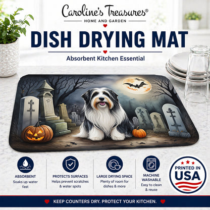 Caroline's Treasures DAC2012DDM Bearded Collie Spooky Halloween Dish Drying Mat Absorbent Dish Drying Mat Pad for Kitchen Counter Dish Drainer Mat for Countertop, 14 x 21, Multicolor