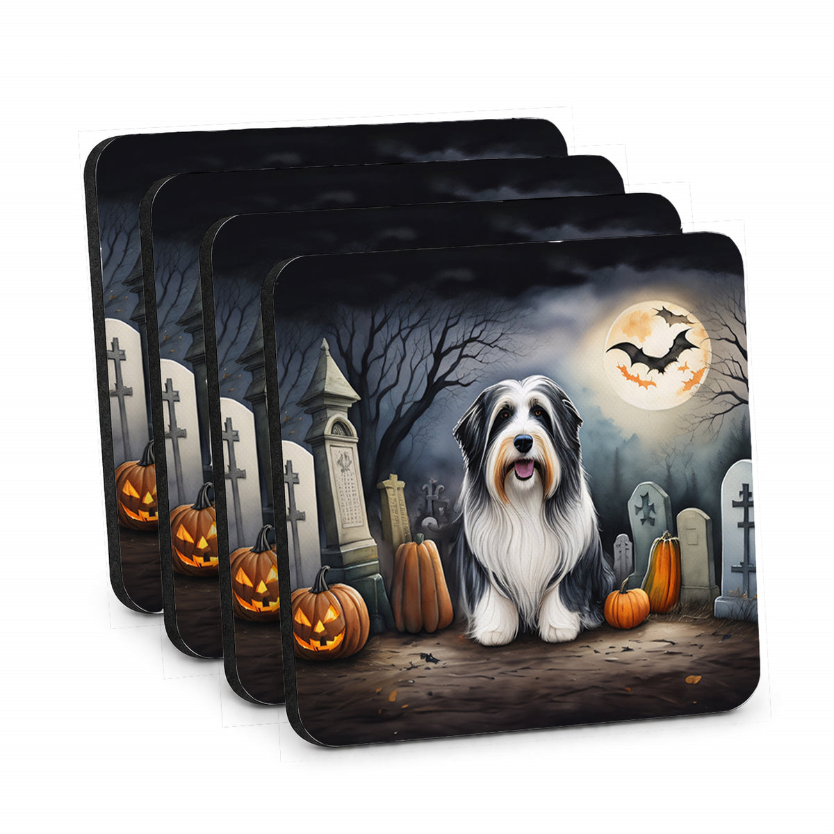 Caroline's Treasures Bearded Collie Dogs Foam Drink Coasters Set of 4