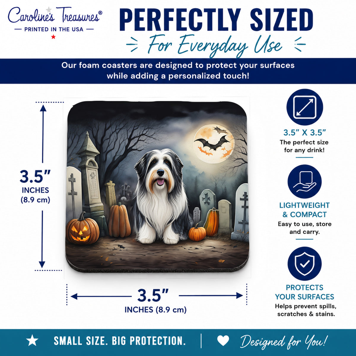 Caroline's Treasures Bearded Collie Dogs Foam Drink Coasters Set of 4