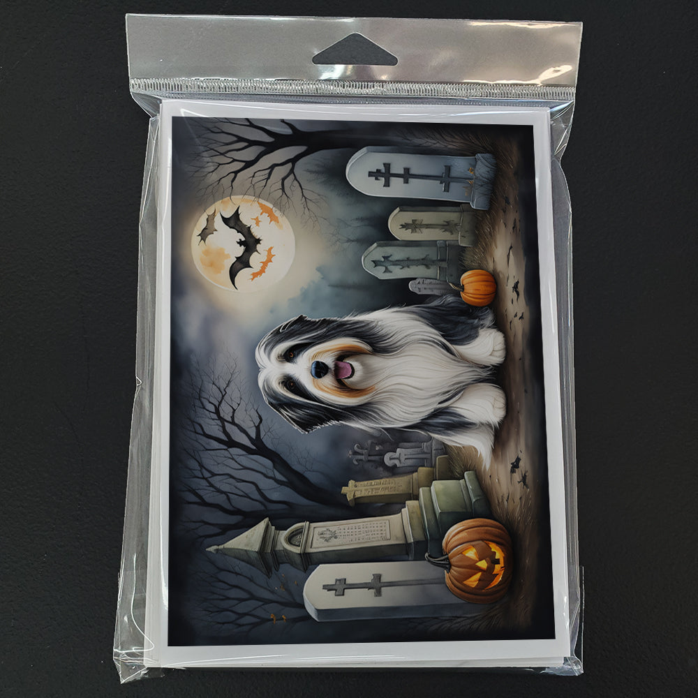 Caroline's Treasures DAC2012GCA7P Bearded Collie Spooky Halloween Greeting Cards and Envelopes Pack of 8 Blank Cards with Envelopes Whimsical A7 Size 5x7 Blank Greeting Cards