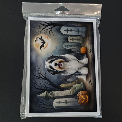 Caroline's Treasures DAC2012GCA7P Bearded Collie Spooky Halloween Greeting Cards and Envelopes Pack of 8 Blank Cards with Envelopes Whimsical A7 Size 5x7 Blank Greeting Cards