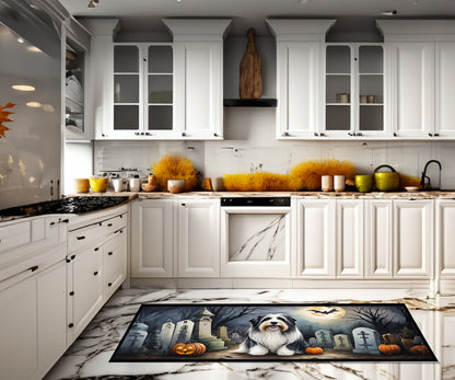 Caroline's Treasures Bearded Collie Spooky Halloween Runner Mat 28x58 Front Door Mat Indoor Outdoor Rugs for Entryway Hallway Foyer Non Slip Washable Wide Doormat