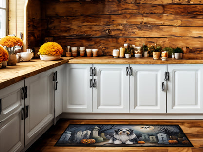 Caroline's Treasures Bearded Collie Spooky Halloween Runner Mat 28x58 Front Door Mat Indoor Outdoor Rugs for Entryway Hallway Foyer Non Slip Washable Wide Doormat