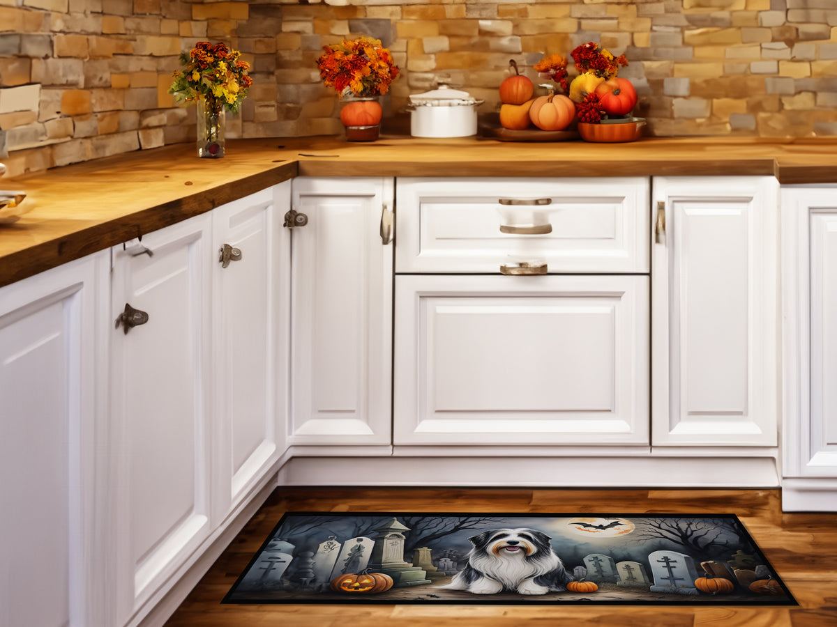 Caroline's Treasures Bearded Collie Spooky Halloween Runner Mat 28x58 Front Door Mat Indoor Outdoor Rugs for Entryway Hallway Foyer Non Slip Washable Wide Doormat