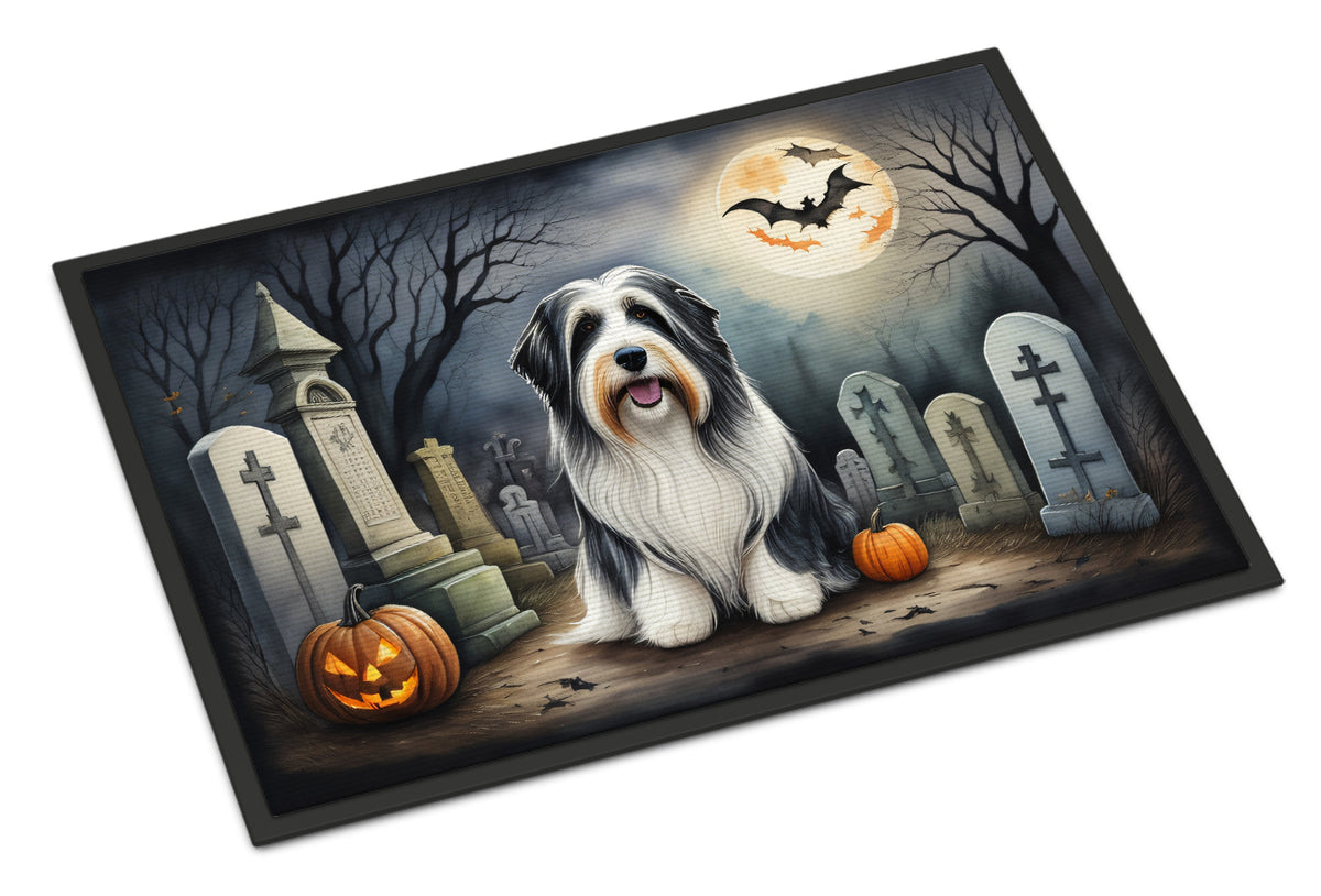 Caroline's Treasures DAC2012JMAT Bearded Collie Spooky Halloween Indoor or Outdoor Mat 24x36 Front Door Mat Indoor Outdoor Rugs for Entryway, Non Slip Washable Low Pile, 24H X 36W