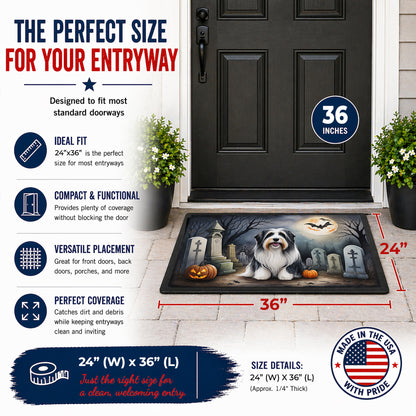 Caroline's Treasures DAC2012JMAT Bearded Collie Spooky Halloween Indoor or Outdoor Mat 24x36 Front Door Mat Indoor Outdoor Rugs for Entryway, Non Slip Washable Low Pile, 24H X 36W