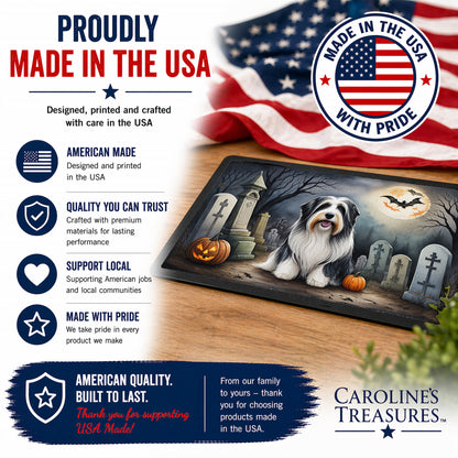 Caroline's Treasures DAC2012JMAT Bearded Collie Spooky Halloween Indoor or Outdoor Mat 24x36 Front Door Mat Indoor Outdoor Rugs for Entryway, Non Slip Washable Low Pile, 24H X 36W