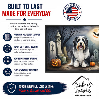 Caroline's Treasures DAC2012JMAT Bearded Collie Spooky Halloween Indoor or Outdoor Mat 24x36 Front Door Mat Indoor Outdoor Rugs for Entryway, Non Slip Washable Low Pile, 24H X 36W