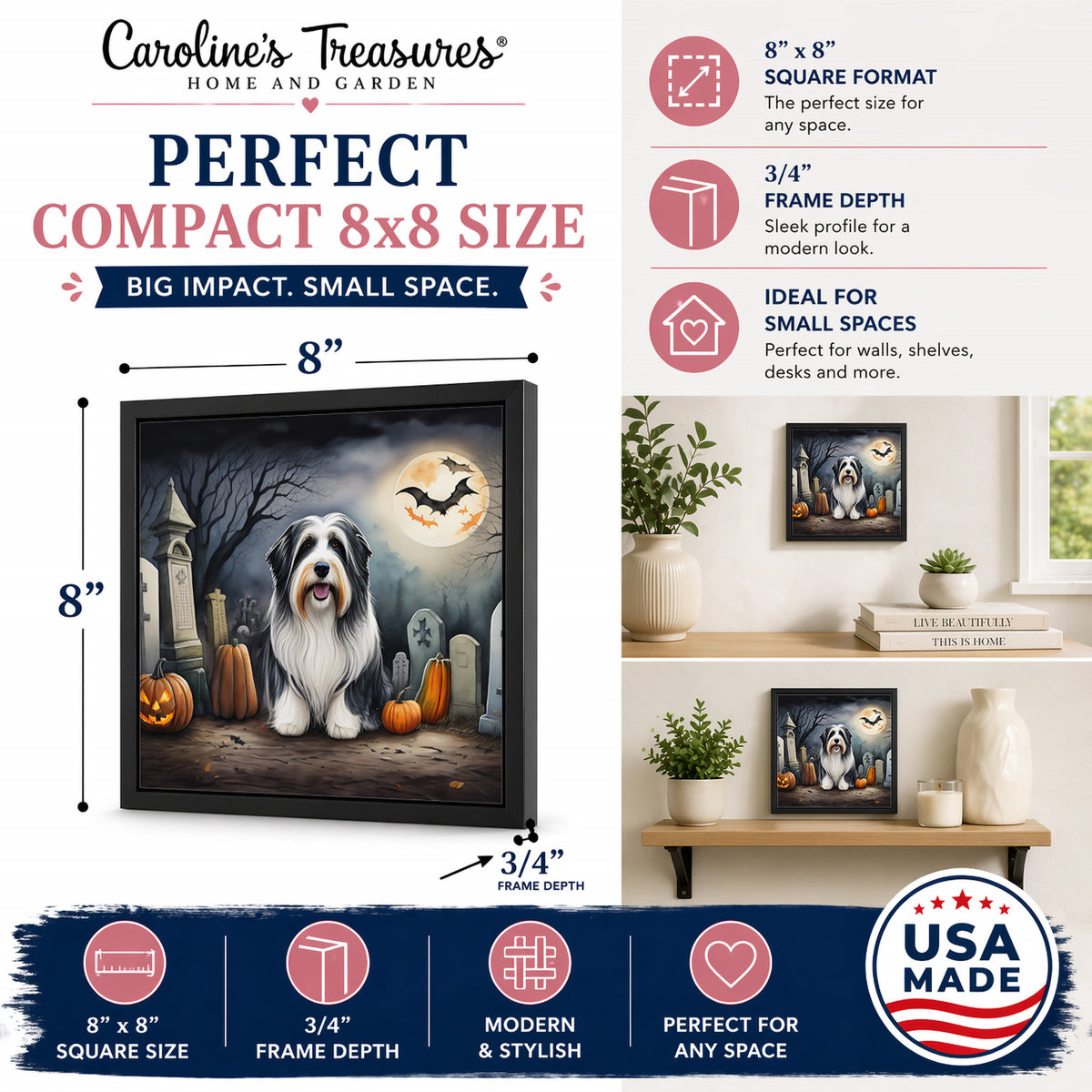 Caroline's Treasures Bearded Collie Dogs Framed Metal Wall Art 8 x 8 Inch