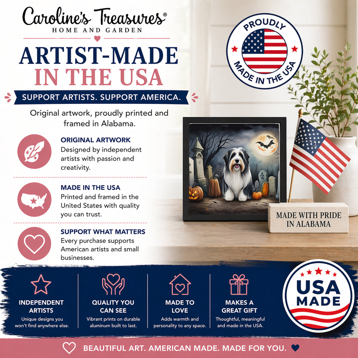 Caroline's Treasures Bearded Collie Dogs Framed Metal Wall Art 8 x 8 Inch