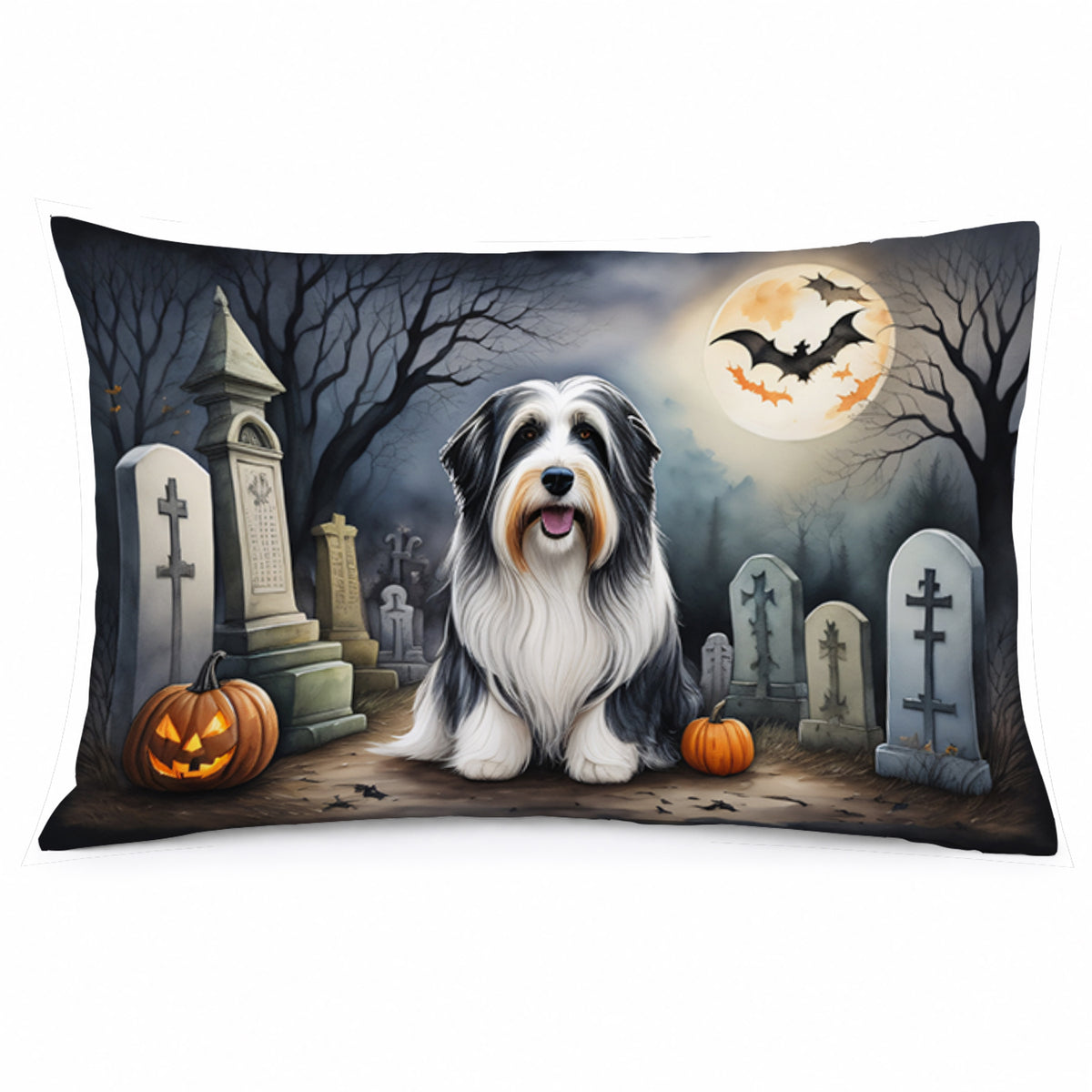 Caroline's Treasures DAC2012PILLOWCASE Bearded Collie Spooky Halloween Fabric Standard Pillowcase Lightweight Super Soft Easy Care Decorative Artwork Pillowcase, Standard