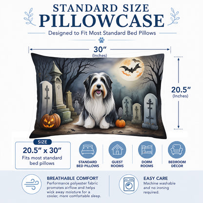 Caroline's Treasures DAC2012PILLOWCASE Bearded Collie Spooky Halloween Fabric Standard Pillowcase Lightweight Super Soft Easy Care Decorative Artwork Pillowcase, Standard