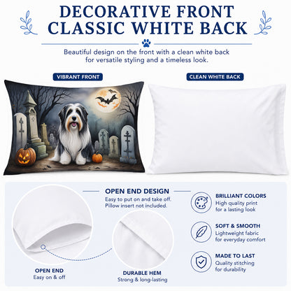 Caroline's Treasures DAC2012PILLOWCASE Bearded Collie Spooky Halloween Fabric Standard Pillowcase Lightweight Super Soft Easy Care Decorative Artwork Pillowcase, Standard