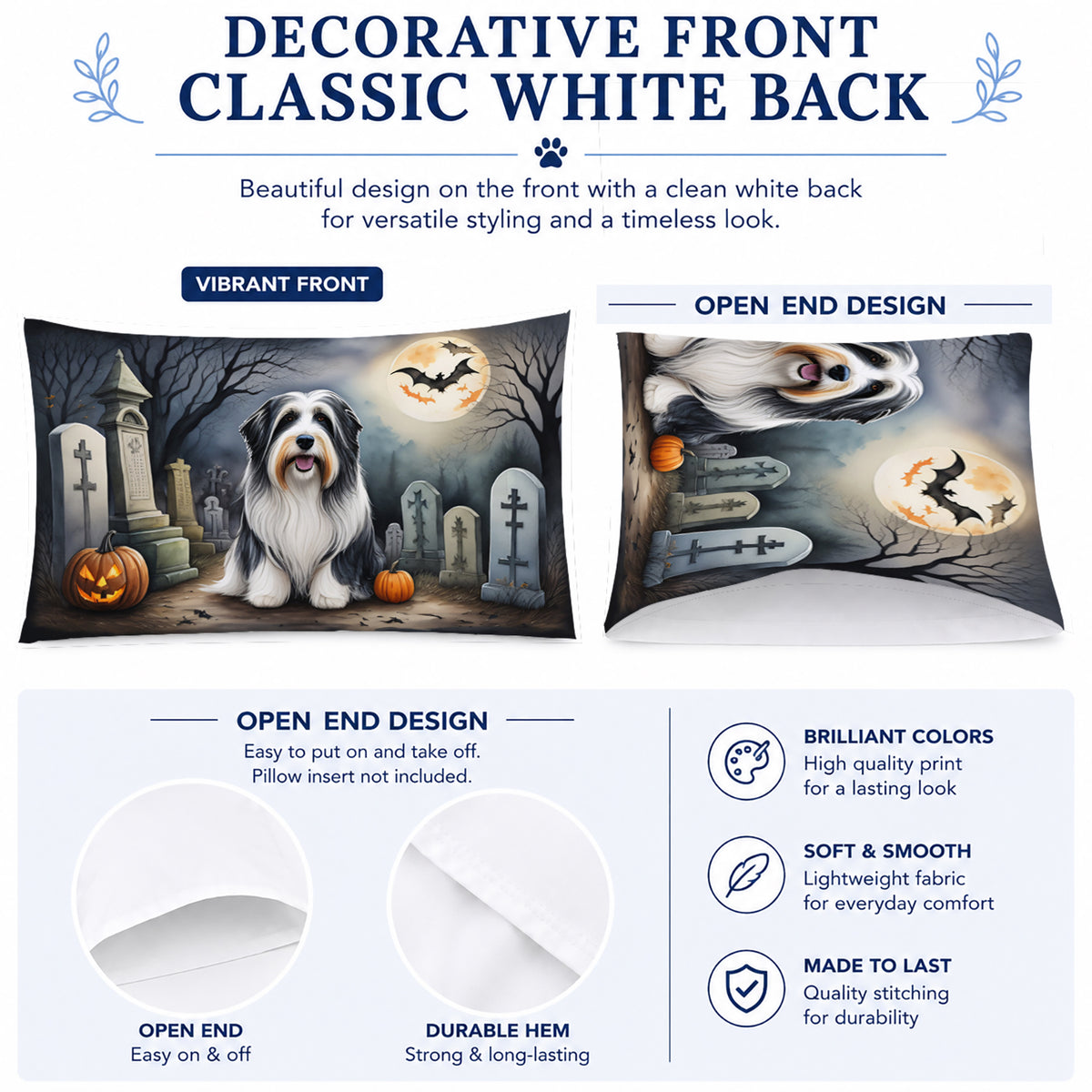 Caroline's Treasures DAC2012PILLOWCASE Bearded Collie Spooky Halloween Fabric Standard Pillowcase Lightweight Super Soft Easy Care Decorative Artwork Pillowcase, Standard