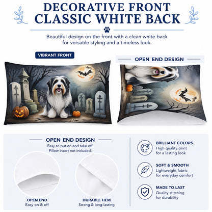 Caroline's Treasures DAC2012PILLOWCASE Bearded Collie Spooky Halloween Fabric Standard Pillowcase Lightweight Super Soft Easy Care Decorative Artwork Pillowcase, Standard
