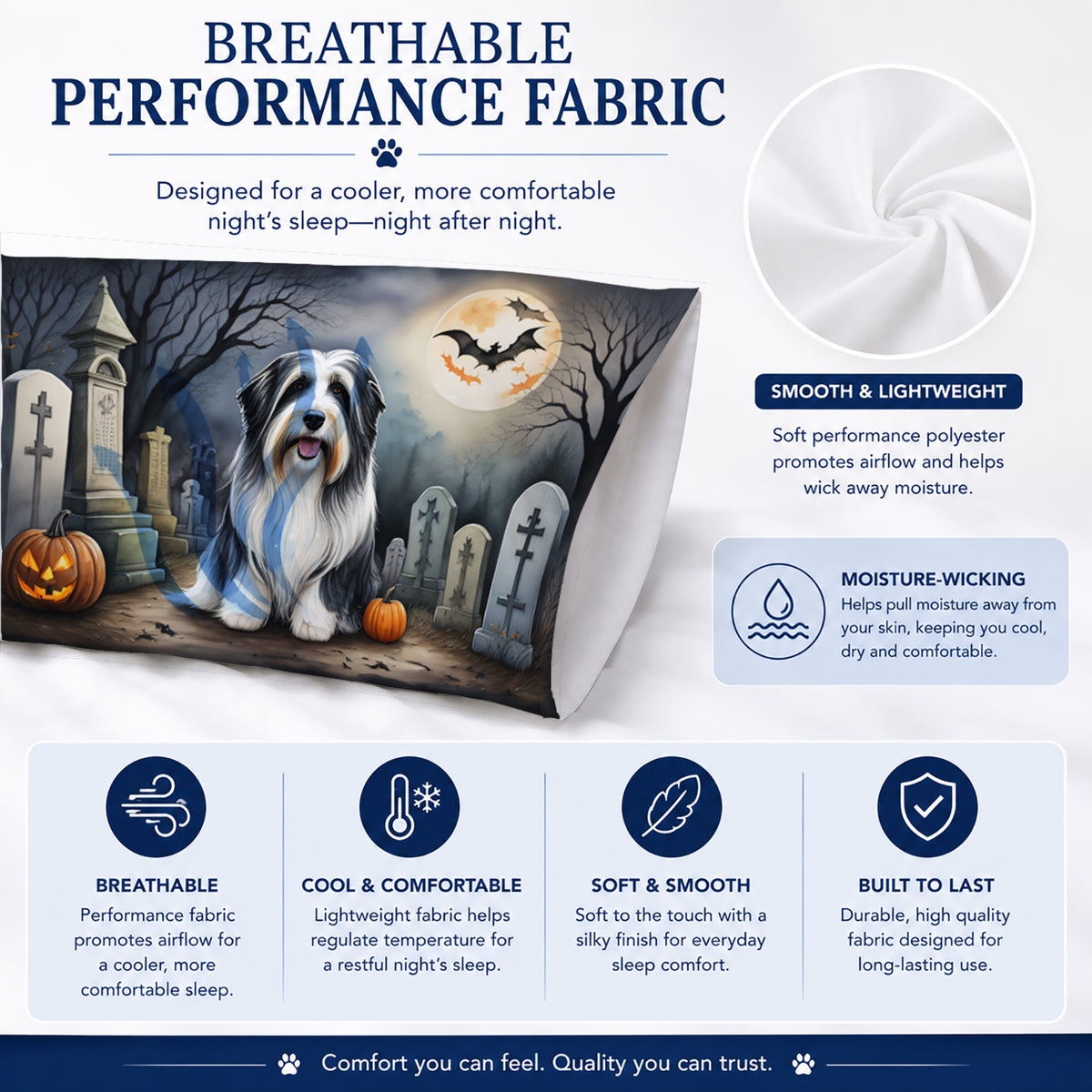 Caroline's Treasures DAC2012PILLOWCASE Bearded Collie Spooky Halloween Fabric Standard Pillowcase Lightweight Super Soft Easy Care Decorative Artwork Pillowcase, Standard