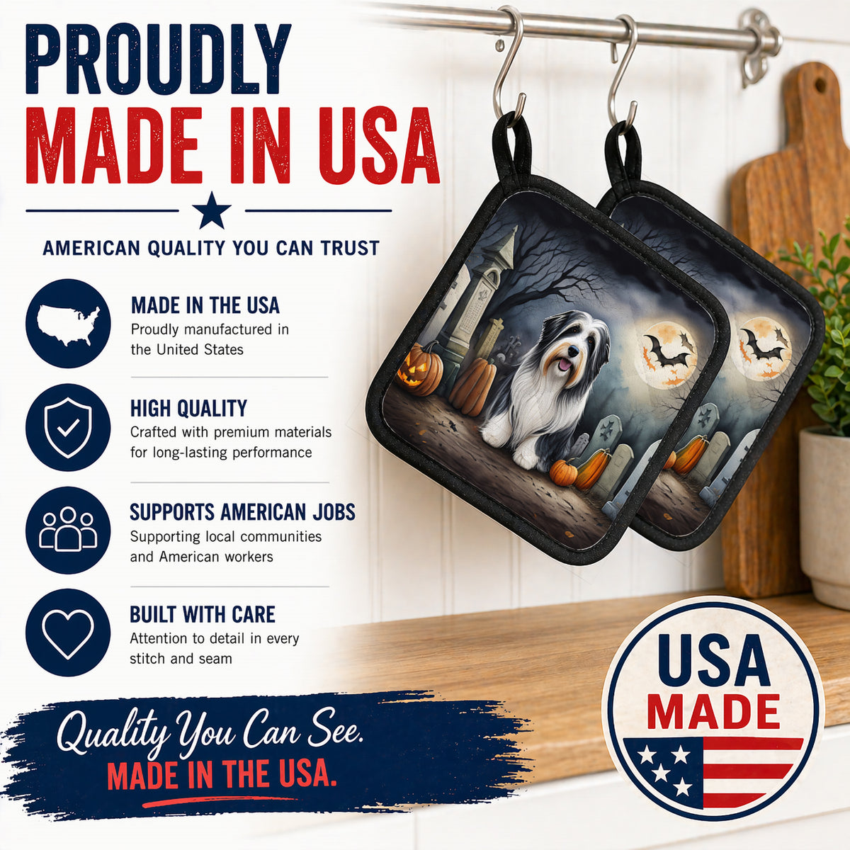 Caroline's Treasures Bearded Collie Dogs Set of 2 Kitchen Pot Holders