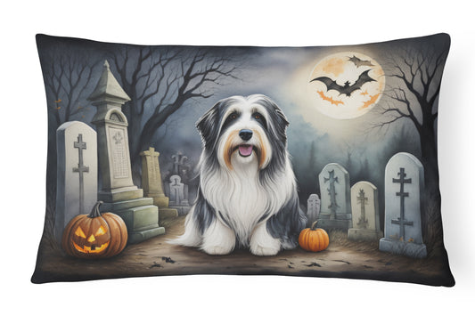 Caroline's Treasures DAC2012PW1216 Bearded Collie Spooky Halloween Fabric Decorative Pillow Machine Washable, Indoor Outdoor Decorative Pillow for Couch, Bed or Patio, 12HX16W