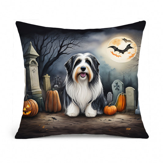 Caroline's Treasures DAC2012PW1414 Bearded Collie Spooky Halloween Fabric Decorative Pillow Machine Washable, Indoor Outdoor Decorative Pillow for Couch, Bed or Patio, 14Hx14W