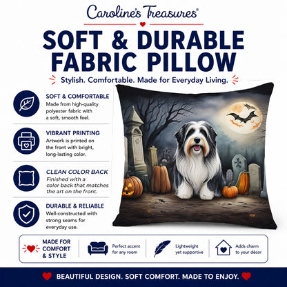 Caroline's Treasures DAC2012PW1414 Bearded Collie Spooky Halloween Fabric Decorative Pillow Machine Washable, Indoor Outdoor Decorative Pillow for Couch, Bed or Patio, 14Hx14W