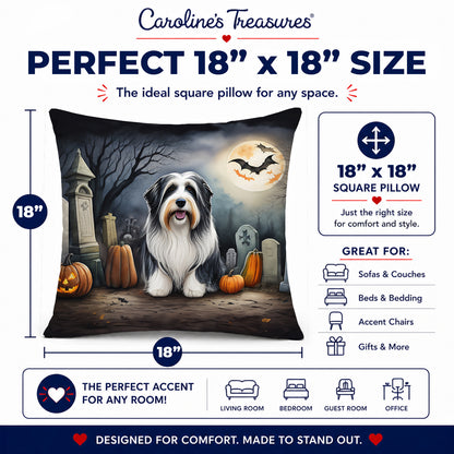 Caroline's Treasures DAC2012PW1818 Bearded Collie Spooky Halloween Fabric Decorative Pillow Machine Washable, Indoor Outdoor Decorative Pillow for Couch, Bed or Patio, 18Hx18W