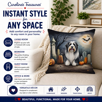 Caroline's Treasures DAC2012PW1818 Bearded Collie Spooky Halloween Fabric Decorative Pillow Machine Washable, Indoor Outdoor Decorative Pillow for Couch, Bed or Patio, 18Hx18W