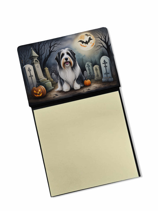 Caroline's Treasures Bearded Collie Spooky Halloween Sticky Note Holder Refillable Dispenser Self-Sticky Note Pads, Memo Pads Blank Desk Accessories