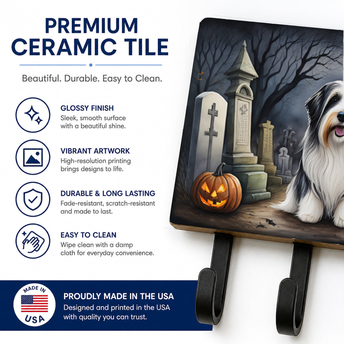 Caroline's Treasures Bearded Collie Dogs Ceramic Triple Wall Hook