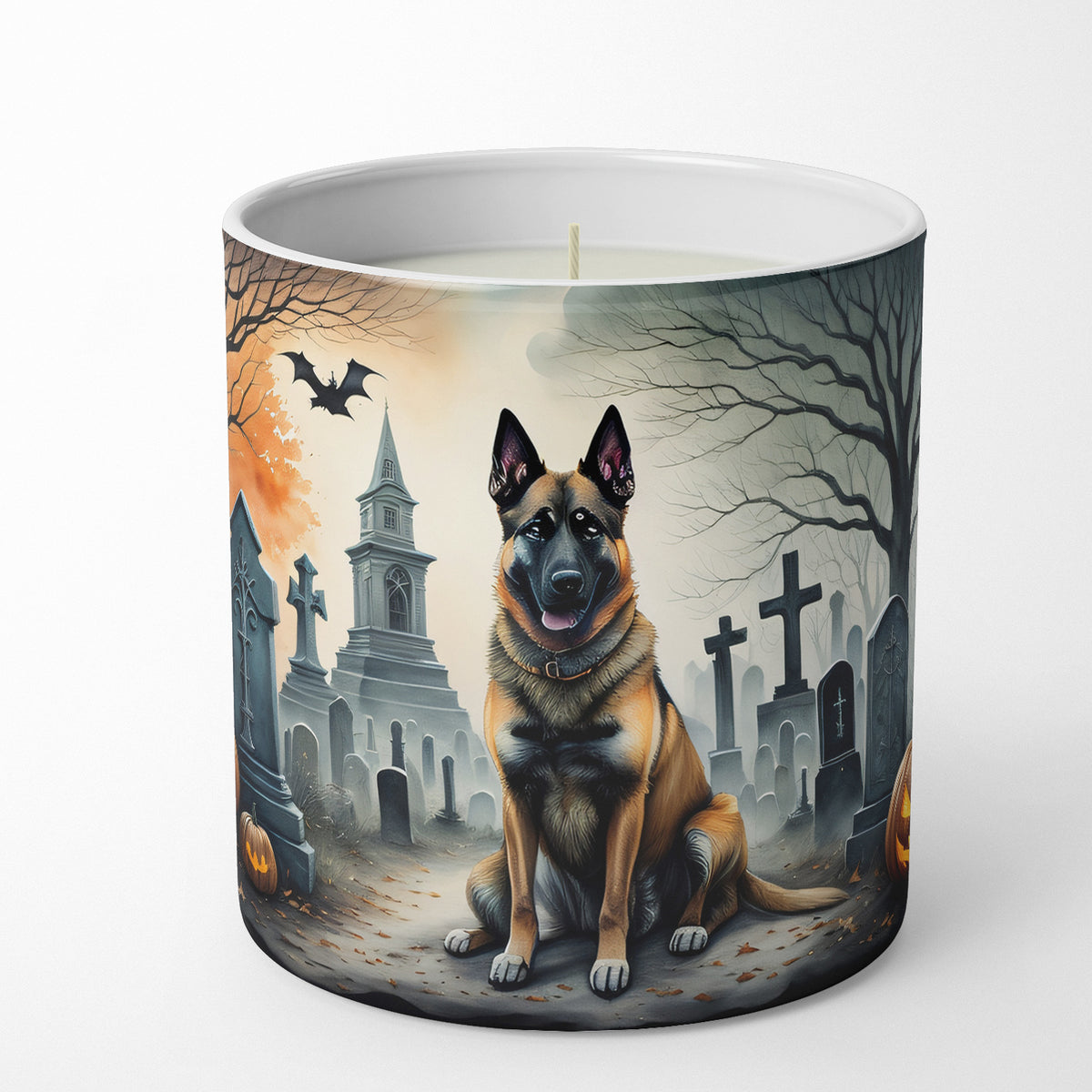 Caroline's Treasures DAC2013CDL Belgian Malinois Spooky Halloween Decorative Soy Candle Nature Soy Wax Essential Oil Home Decor Ideal for Bedroom Kitchen Bath Office Gift, 10 oz