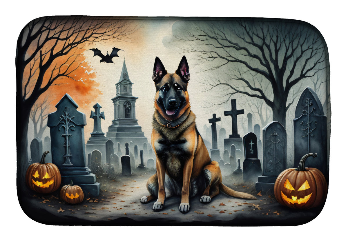 Caroline's Treasures DAC2013DDM Belgian Malinois Spooky Halloween Dish Drying Mat Absorbent Dish Drying Mat Pad for Kitchen Counter Dish Drainer Mat for Countertop, 14 x 21, Multicolor