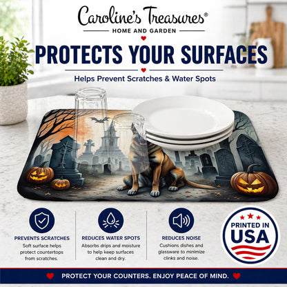 Caroline's Treasures DAC2013DDM Belgian Malinois Spooky Halloween Dish Drying Mat Absorbent Dish Drying Mat Pad for Kitchen Counter Dish Drainer Mat for Countertop, 14 x 21, Multicolor