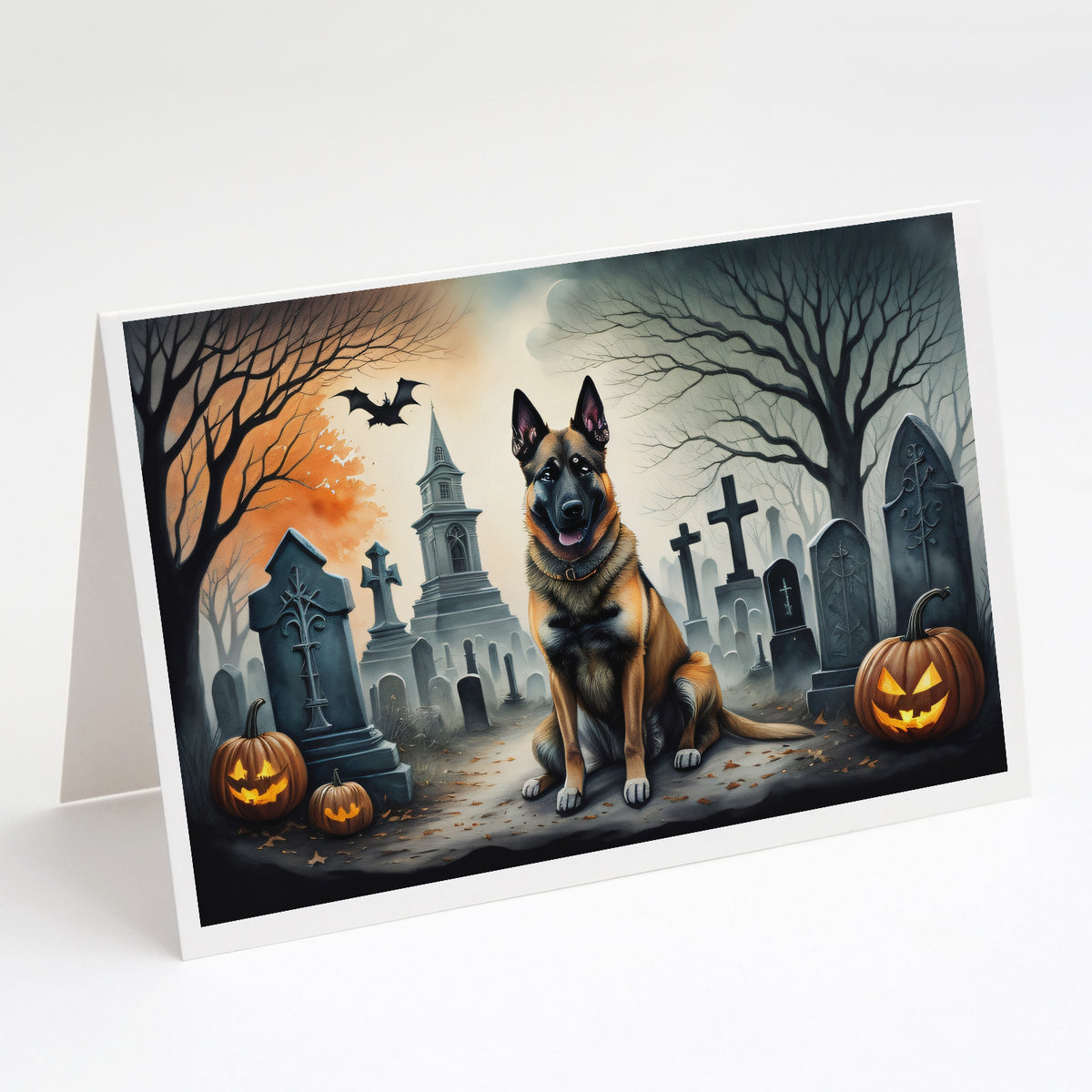Caroline's Treasures DAC2013GCA7P Belgian Malinois Spooky Halloween Greeting Cards and Envelopes Pack of 8 Blank Cards with Envelopes Whimsical A7 Size 5x7 Blank Greeting Cards