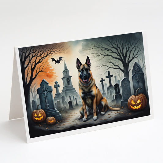 Caroline's Treasures DAC2013GCA7P Belgian Malinois Spooky Halloween Greeting Cards and Envelopes Pack of 8 Blank Cards with Envelopes Whimsical A7 Size 5x7 Blank Greeting Cards