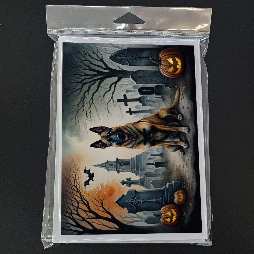 Caroline's Treasures DAC2013GCA7P Belgian Malinois Spooky Halloween Greeting Cards and Envelopes Pack of 8 Blank Cards with Envelopes Whimsical A7 Size 5x7 Blank Greeting Cards