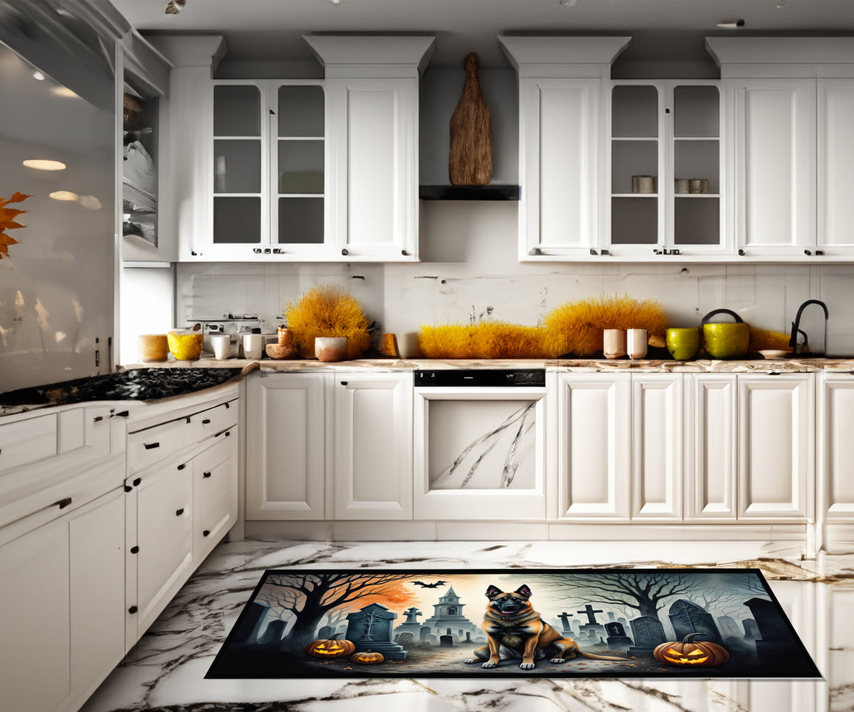 Caroline's Treasures Belgian Malinois Spooky Halloween Runner Mat 28x58 Front Door Mat Indoor Outdoor Rugs for Entryway Hallway Foyer Non Slip Washable Wide Doormat