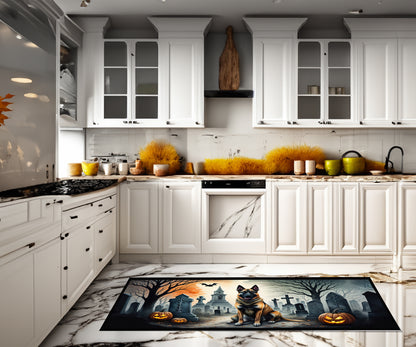 Caroline's Treasures Belgian Malinois Spooky Halloween Runner Mat 28x58 Front Door Mat Indoor Outdoor Rugs for Entryway Hallway Foyer Non Slip Washable Wide Doormat