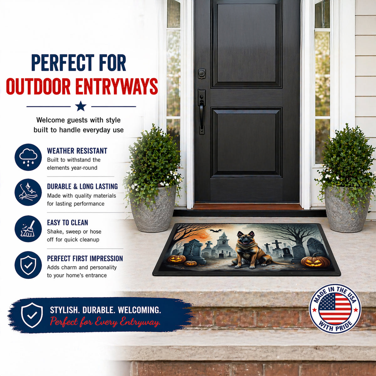 Caroline's Treasures DAC2013JMAT Belgian Malinois Spooky Halloween Indoor or Outdoor Mat 24x36 Front Door Mat Indoor Outdoor Rugs for Entryway, Non Slip Washable Low Pile, 24H X 36W