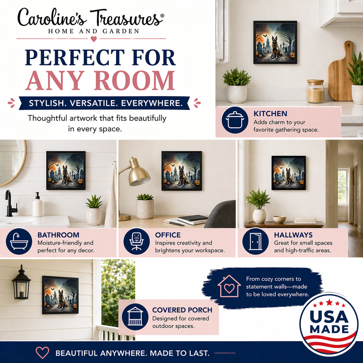 Caroline's Treasures Belgian Malinois Dogs Framed Metal Wall Art 8x8 In