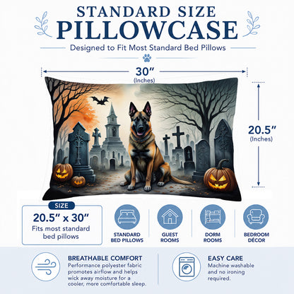 Caroline's Treasures DAC2013PILLOWCASE Belgian Malinois Spooky Halloween Fabric Standard Pillowcase Lightweight Super Soft Easy Care Decorative Artwork Pillowcase, Standard