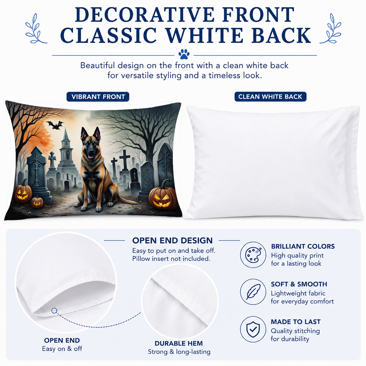 Caroline's Treasures DAC2013PILLOWCASE Belgian Malinois Spooky Halloween Fabric Standard Pillowcase Lightweight Super Soft Easy Care Decorative Artwork Pillowcase, Standard